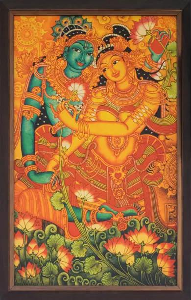 Photo of Hindu God Krishna and Radha. Kochi, Kerala, India