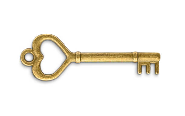 istock Vintage golden skeleton key isolated on white background 1155044020