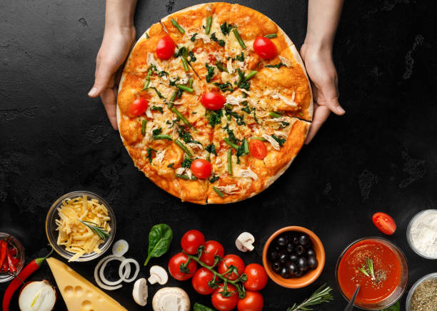 istock Hot Pizza With Asparagus And Cherry Tomatoes, Ingredients Around 1155046100