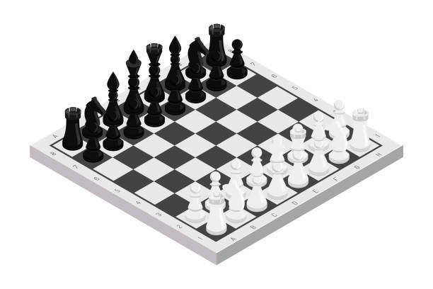 illustrazioni stock, clip art, cartoni animati e icone di tendenza di figure sull'illustrazione isometrica della scacchiera - black hobbies chess knight chess