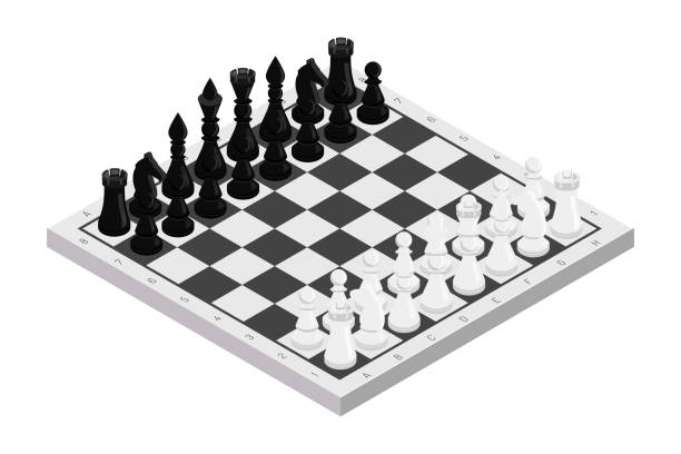 체스 보드에 그림 아이소메트릭 그림 - black hobbies chess knight chess stock illustrations