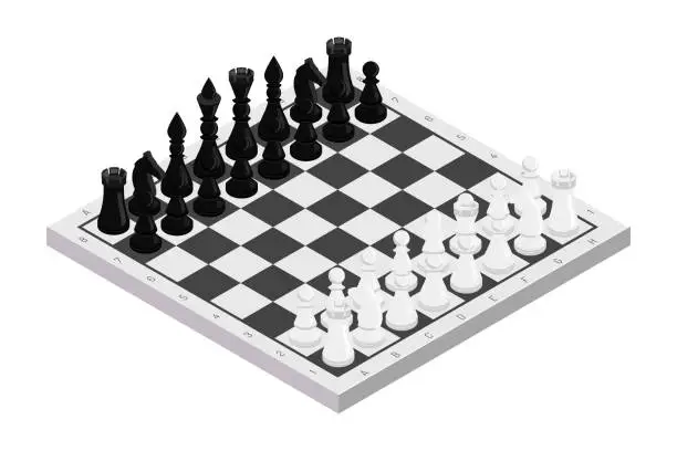 Vector illustration of Figures on chessboard isometric illustration