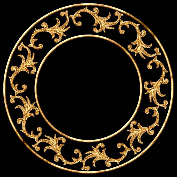istock Gold round ornament baroque style element. Hand drawn vintage engraving floral scroll filigree frame. 1155051901