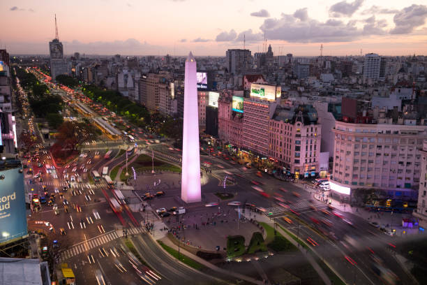 istock Obelisco de Buenos Aires in city at dusk 1155052336