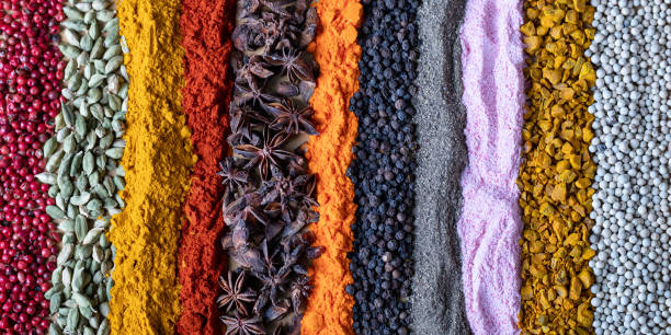 istock Indian spices and herbs of different colors as a background. Texture condiments for web page header 1155061685