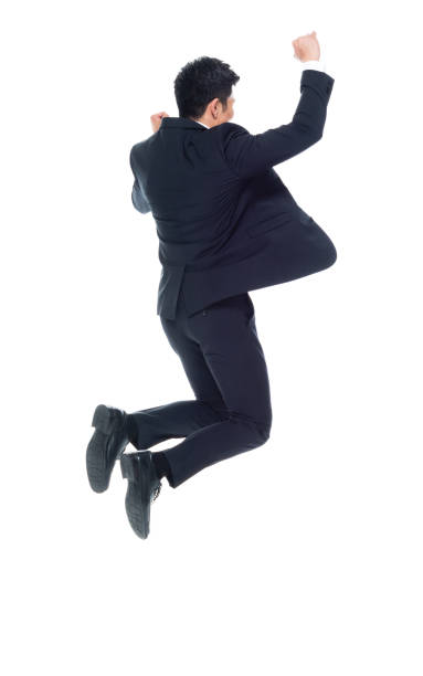 istock Asian businessman in a suit on white background - side view jumping 1155063862