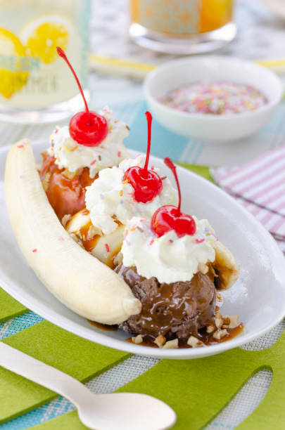 istock Yummy homemade banana split 1155073254