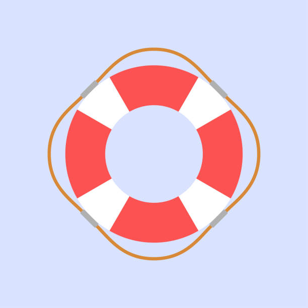 illustrazioni stock, clip art, cartoni animati e icone di tendenza di stile di design piatto lifebuoy su sfondo blu, illustrazione vettoriale - nautical vessel inflatable isolated empty