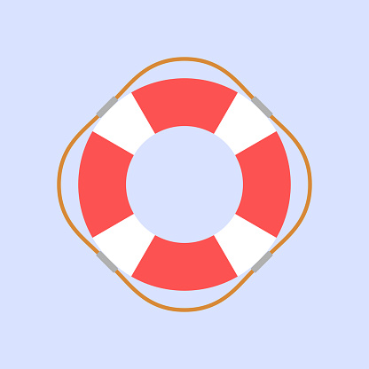 Lifebuoy flat design style on blue background, vector illustration
