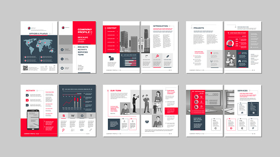 Multipurpose template, include cover, back and inside pages. Trendy minimalist flat geometric design. Vertical a4 format.