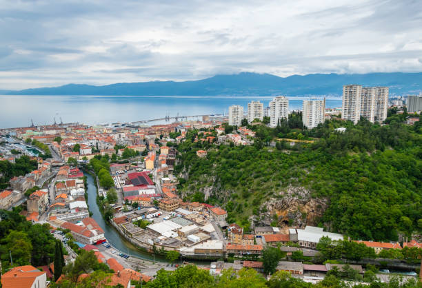 istock Rijeka, Croatia: panoramic view from Trsat castle over the town and marine 1155078503
