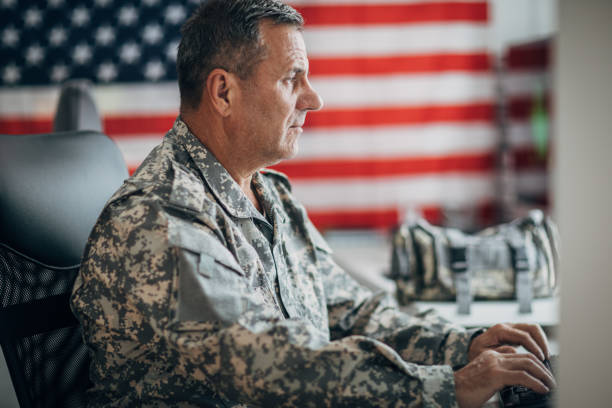 istock American soldier working in his office 1155083824