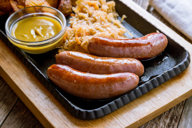 istock fried pork sausages on the Board 1155090568