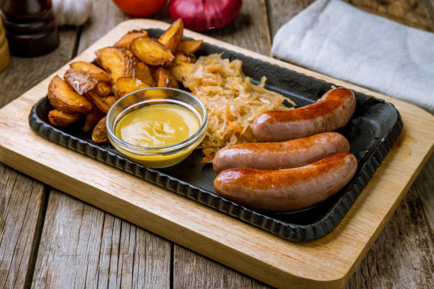 istock fried pork sausages on the Board 1155090590