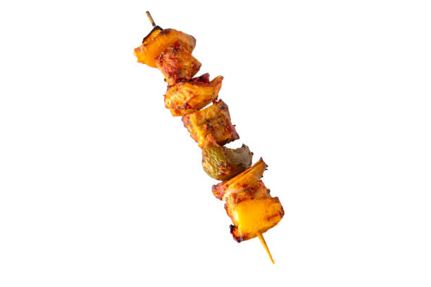 istock Grilled pork skewer and vegetables barbecue isolated on white background 1155091356