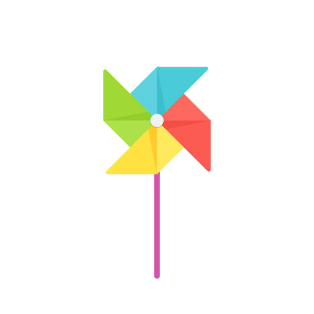 Paper pinwheel baby toy in flat design. Vector cartoon illustration. Pinwheel baby toy. Vector. Paper windmill icon. Kids toy isolated on white background in flat design. Colorful cartoon illustration. colorful paper windmill toy stock illustrations