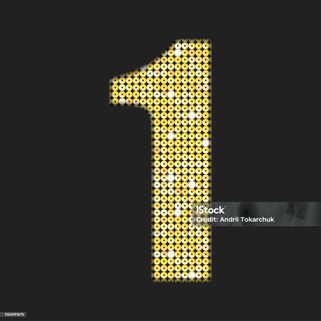 Vector Gold Sequins Number One Glitter Font Stock Illustration
