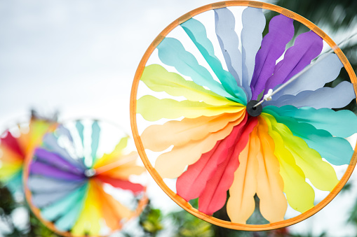 circle shape southeast style colorful windmill closeup