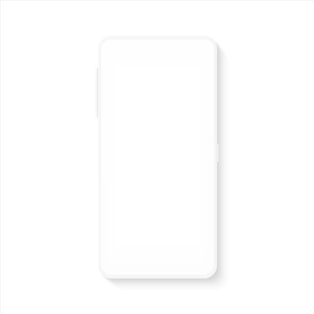 White smartphone mockup. Realistic blank mobile phone template for UI testing or business presentation. Vector empty cellphone White smartphone mockup. Realistic blank mobile phone template for UI testing or business presentation. Vector empty silhouette cellphone levitate computer stock illustrations