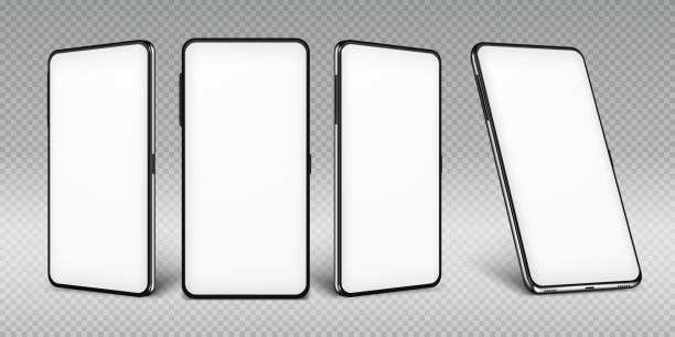 Realistic smartphone mockup. Cellphone frame with blank display isolated templates, phone different angles views. Vector mobile device concept