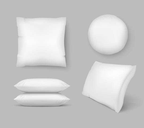 Realistic Comfortable Pillows. vector 3d comfort fluffy clean cushion - round and square. Isolated mockup graphic illustration Realistic Comfortable Pillows. vector 3d comfort fluffy clean cushion - round and square. Isolated circle inflatable mockup graphic illustration bean bag illustrations stock illustrations