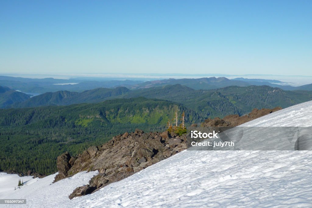 View from Mount St. Helens Skamania County, in the U.S. state of Washington Climbing Stock Photo
