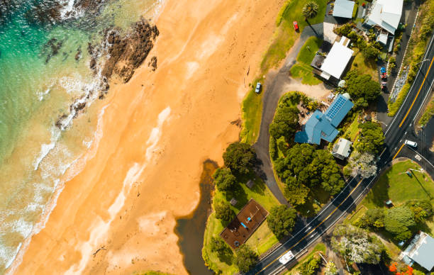 istock Looking down at Cable Bay, Golden sand beach. 1155100813