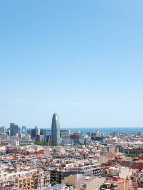 Beautiful top view on Barcelona on sunny day, Spain stock photo