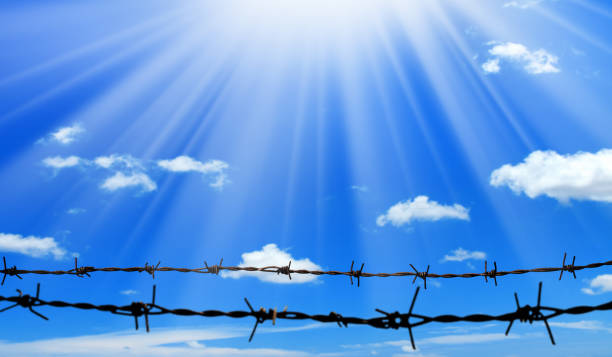 istock close up barbed wire fence over sky 1155103538