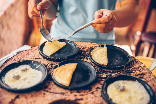Vietnamese small rice pancake - Traditional food at the middle of Vietnam Vietnamese small rice pancake - Traditional food at the middle of Vietnam. central highlands vietnam photos stock pictures, royalty-free photos & images