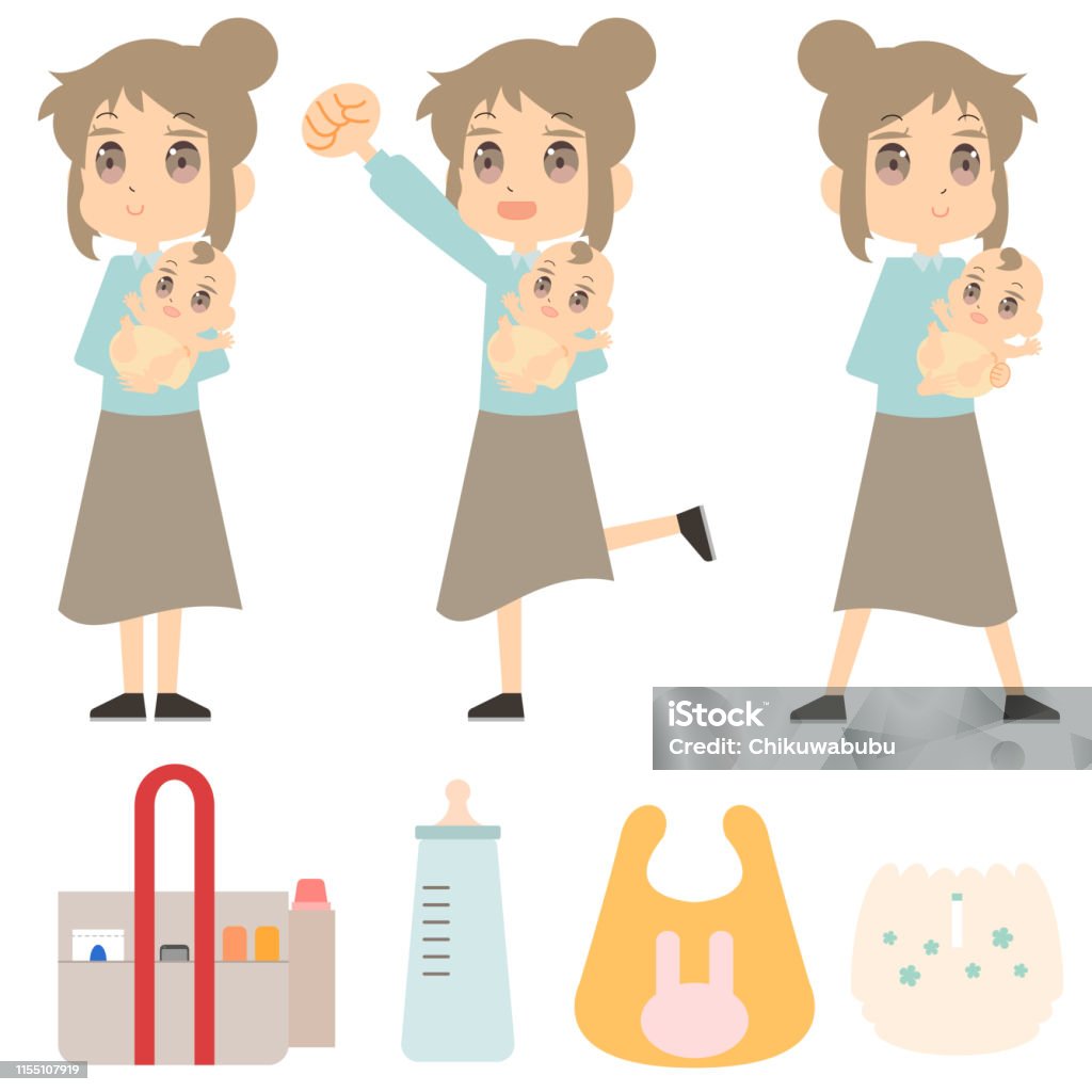 So Cute Mom And Baby Stock Illustration - Download Image Now - Diaper Bag,  Bag, Baby - Human Age - iStock
