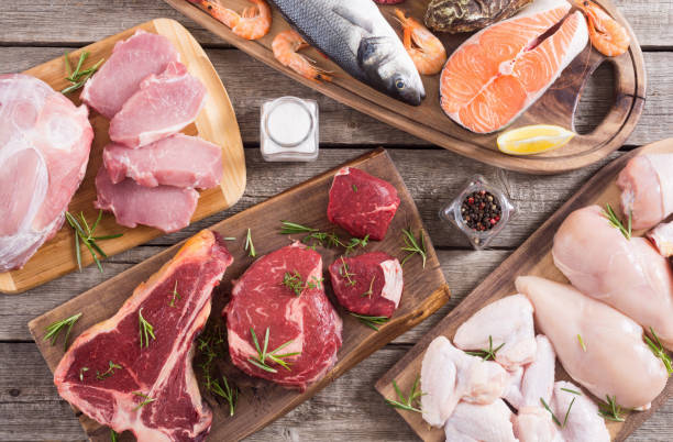 istock Assortment of meat and seafood 1155110625