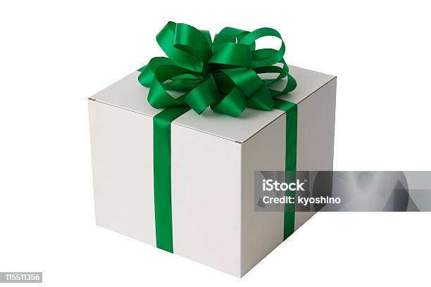 Weiße Leere Geschenkbox Mit Einem Grünen Vorgebundener Schleife Stockfoto und mehr Bilder von Band