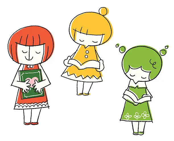 Vector illustration of Library girls