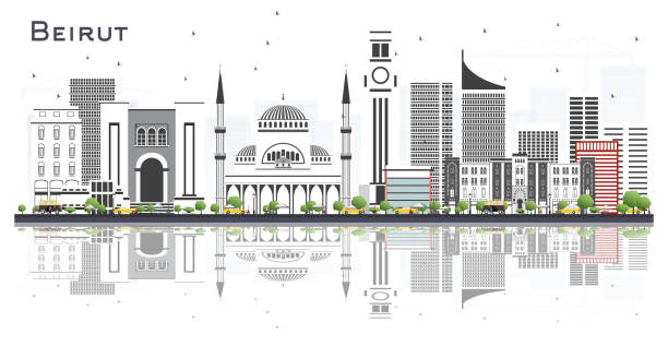 Beirut Lebanon City Skyline with Gray Buildings and Reflections Isolated on White. Beirut Lebanon City Skyline with Gray Buildings and Reflections Isolated on White. Vector Illustration. Business Travel and Tourism Concept with Modern Architecture. Beirut Cityscape with Landmarks. beirut illustrations stock illustrations