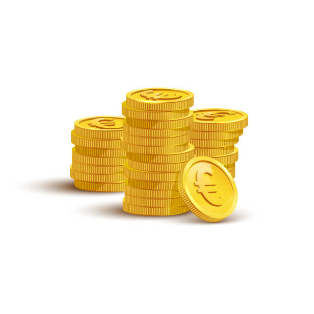 Gold coins with euro sign flat vector illustration Gold coins with euro sign flat vector illustration. Savings, investment symbol. Currency of European Union, foreign money. Financial growth concept. Stack of golden coins isolated on white background euro symbol illustrations stock illustrations