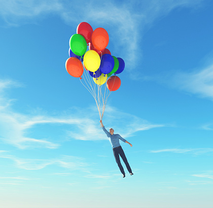huiselijk wees onder de indruk incident Man Holding Balloons Rising Up To The Sky This Is A 3d Render Illustration  Stock Photo - Download Image Now - iStock