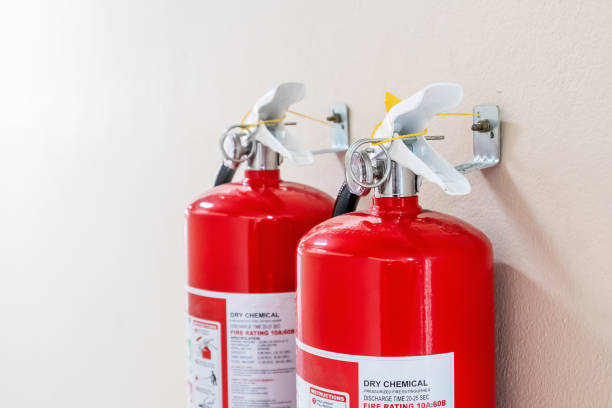 istock Fire extinguisher system on the wall background, powerful emergency equipment for industrial 1155128545