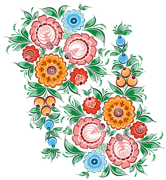 꽃 러시아어 전통적인 벡터 민족 장식 고 드에 고립 된 흰색 배경에 디자인 - gorodets stock illustrations