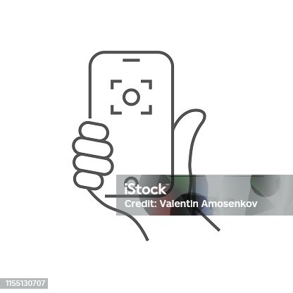 istock Hand holding phone, selfie icon. Trendy icon selfie on smartphone. Vector illustration. Editable Stroke. EPS 10 1155130707
