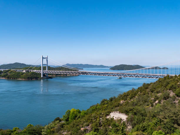 Seto Ohashi Bridge from Mt.Washu lookout in Kurashiki City, Okayama Prefecture, Japan. Seto Ohashi bridge is a bridge connecting Kurashiki City, Okayama Prefecture and Sakaide City, Kagawa Prefecture. puente seto ohashi desde el mirador de mt. washu en la ciudad de kurashiki, prefectura de okayama, japón. el puente de seto ohashi es un puente que conecta la ciudad de kurashiki, la prefectura de okayama y la ciudad de sakaide, prefectura de kagawa.