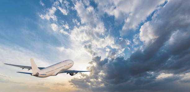 istock The airplane is flying towards the sky beautifully 1155133091