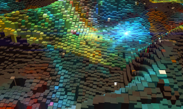istock Abstract background, small colorful block with blue light, 3D render 1155133649
