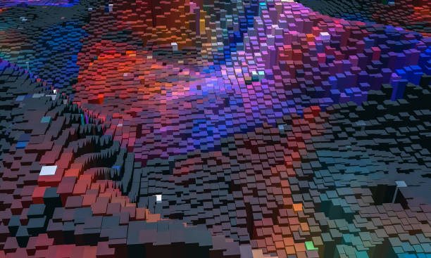 istock Abstract background, small colorful block in violet and blue, 3D render 1155133659
