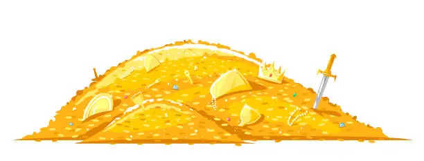 Vector illustration of Pile of golden treasure cartoon illustration