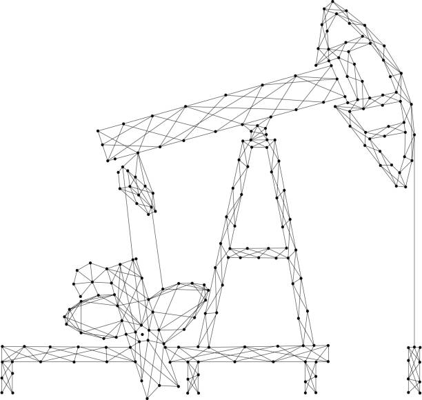 抽象未来的な多角形の黒い線とドットからオイルポンプマップ。ベクターイラスト。 - oil pump oil oil well oil industry点のイラスト素材／クリップアート素材／マンガ素材／アイコン素材