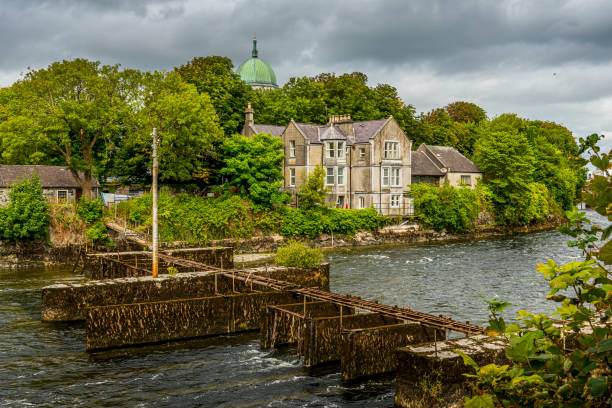 Corrib River with old fishing bridge in Galway