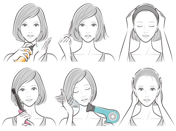 ilustrações, clipart, desenhos animados e ícones de ilustração da mulher que faz o cuidado de cabelo - hair care illustrations