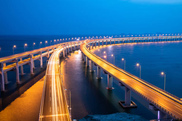 istock Night view of the sea bridge 1155142608