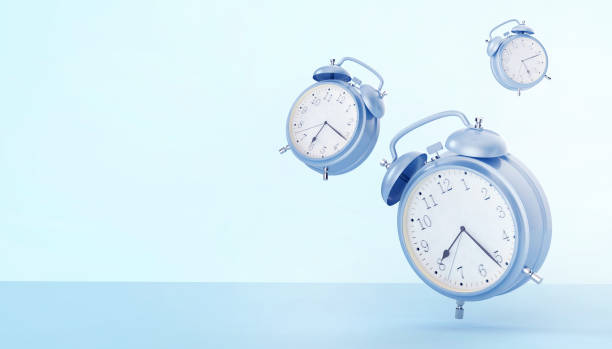 istock Blue alarm clock triple Retro style and background Concept Old Modern Art minimal on pastel Blue background  - 3d rendering 1155142654